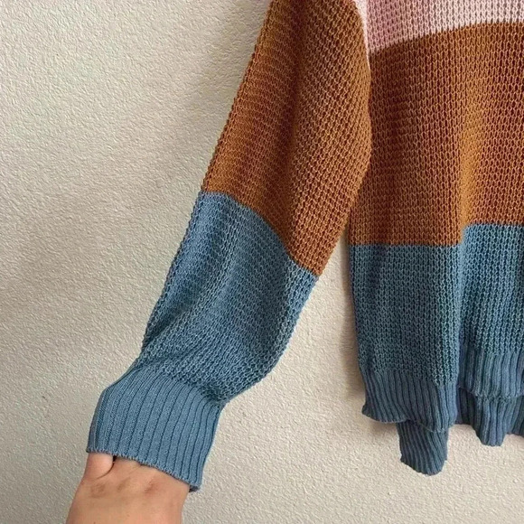 🆕 American Eagle Stripe Color Block Henley Sweater M🆕 - Picture 5 of 9